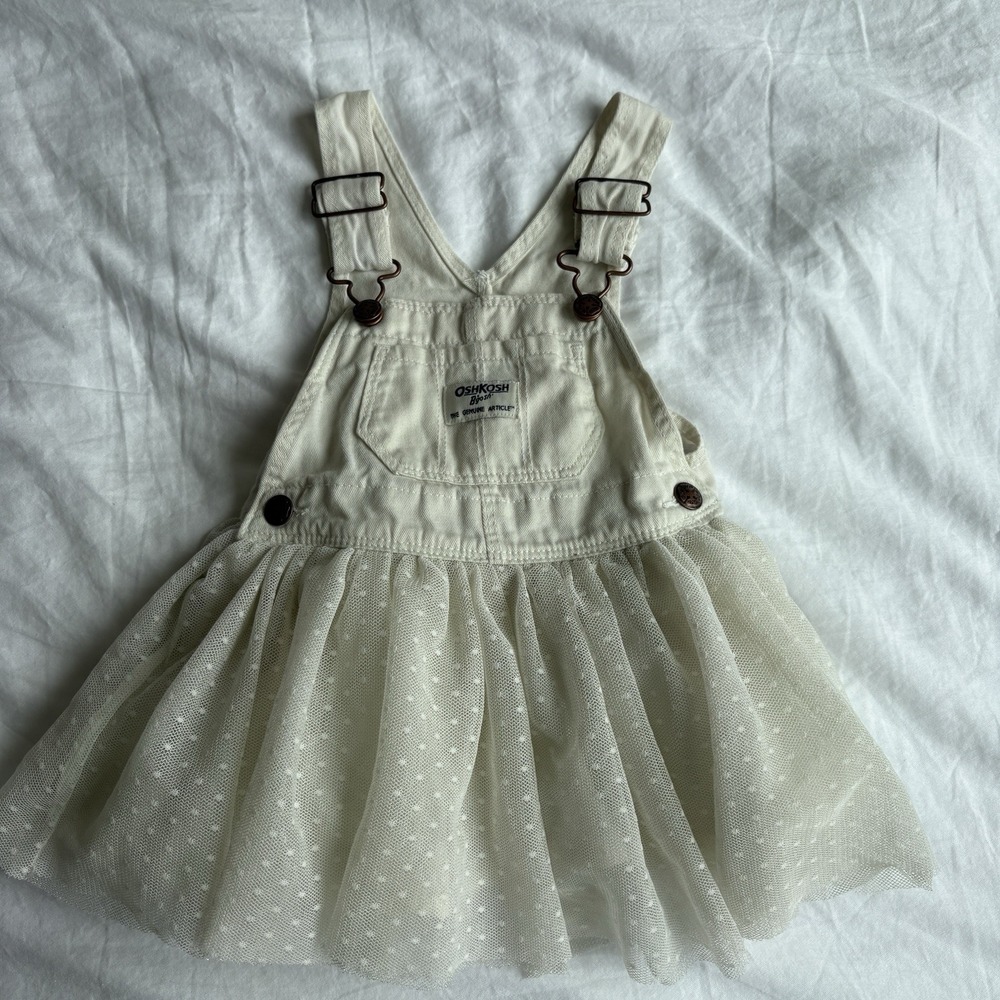 OshKosh Bgosh Baby Girl Tulle Overall Jumper Dress 12M Cream Tutu